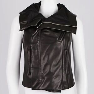 Rick Ownens Black Leather Biker Moto Vest M L 40 Unisex